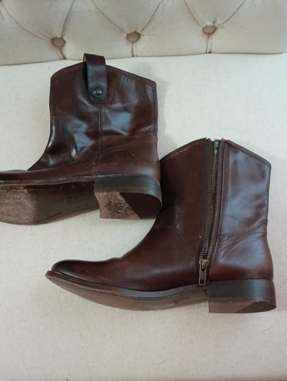Frye Dark Brown Leather Side-Zip Ankle Boots